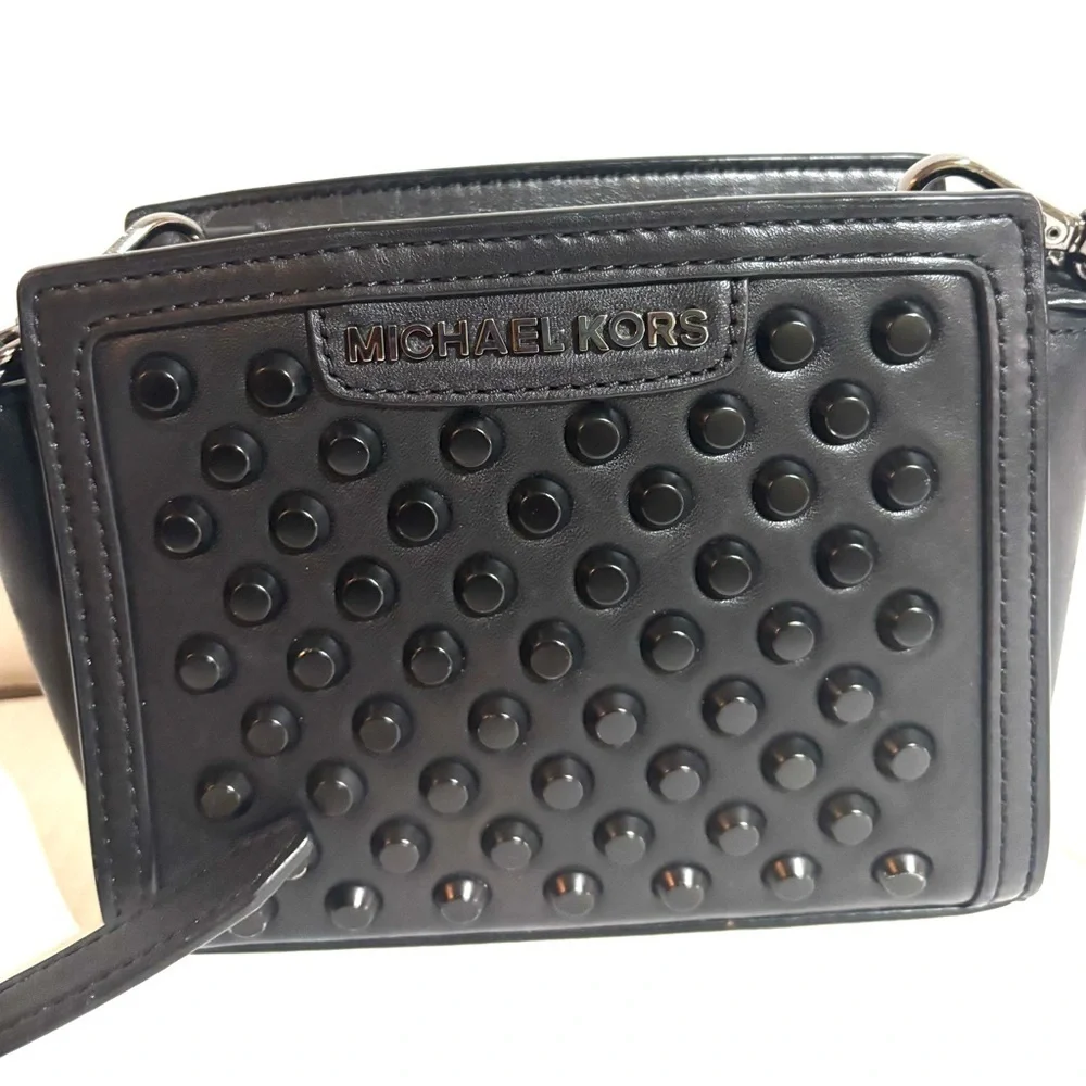Michael Kors Studded Black Leather Crossbody Bag